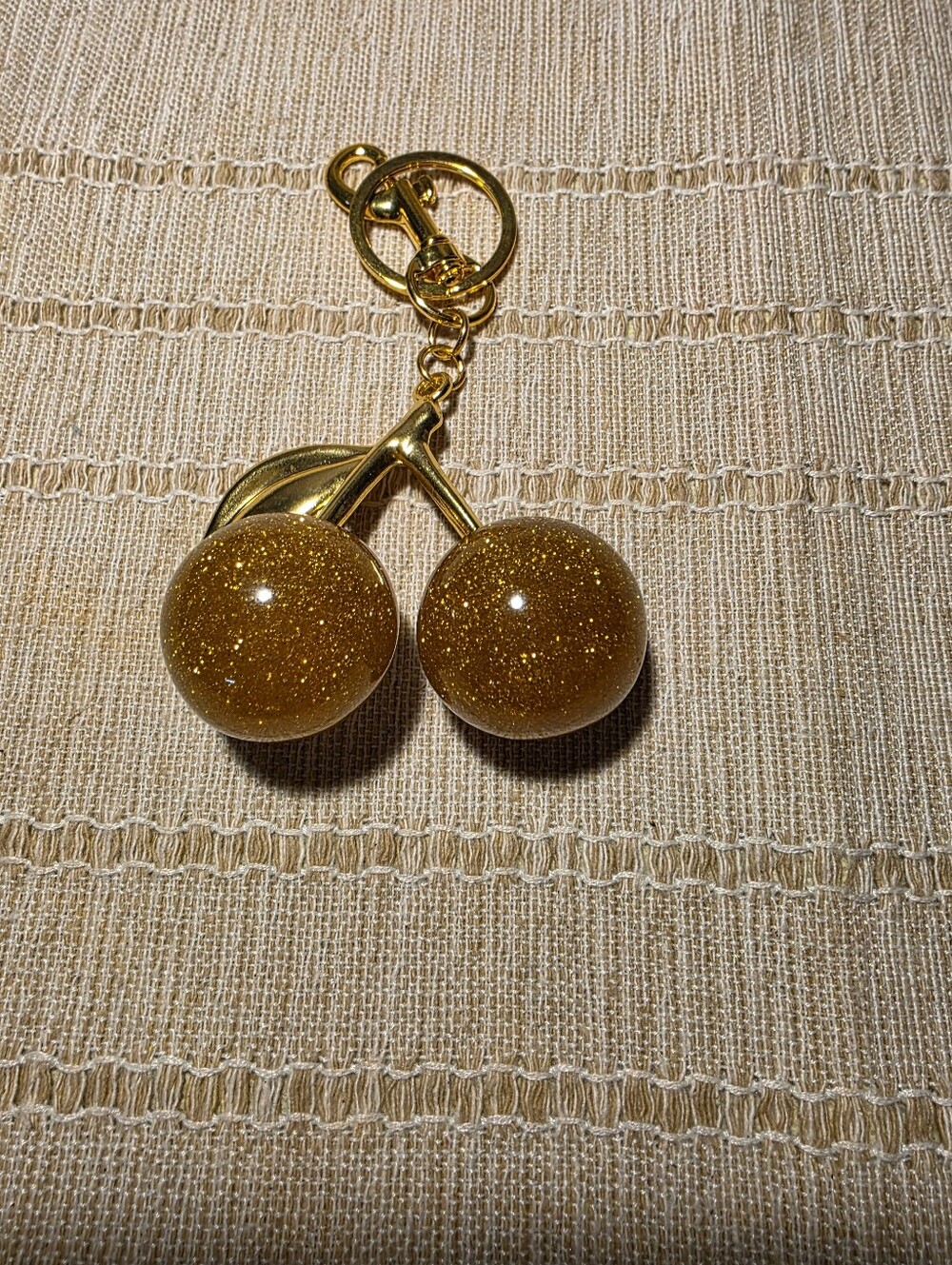 Gold Glitter Cherry Keychain Bag Charm